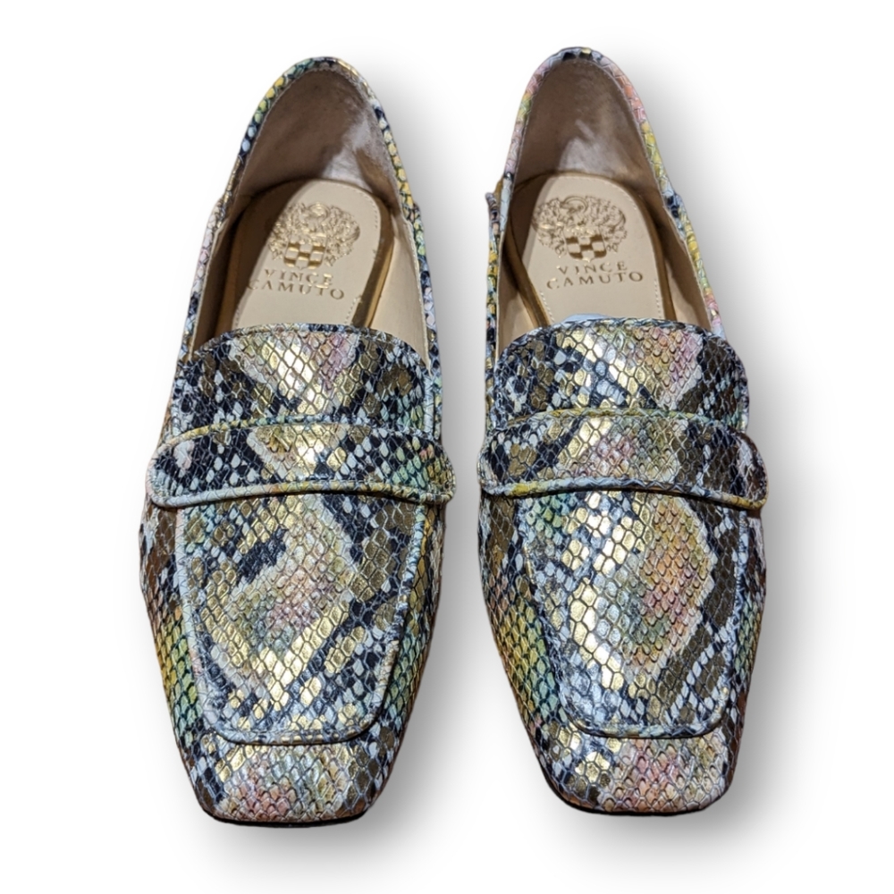 Woman's Iridescent Multi Color Shimmer, Pytho Print  Flats by Vince Camuto,7.5